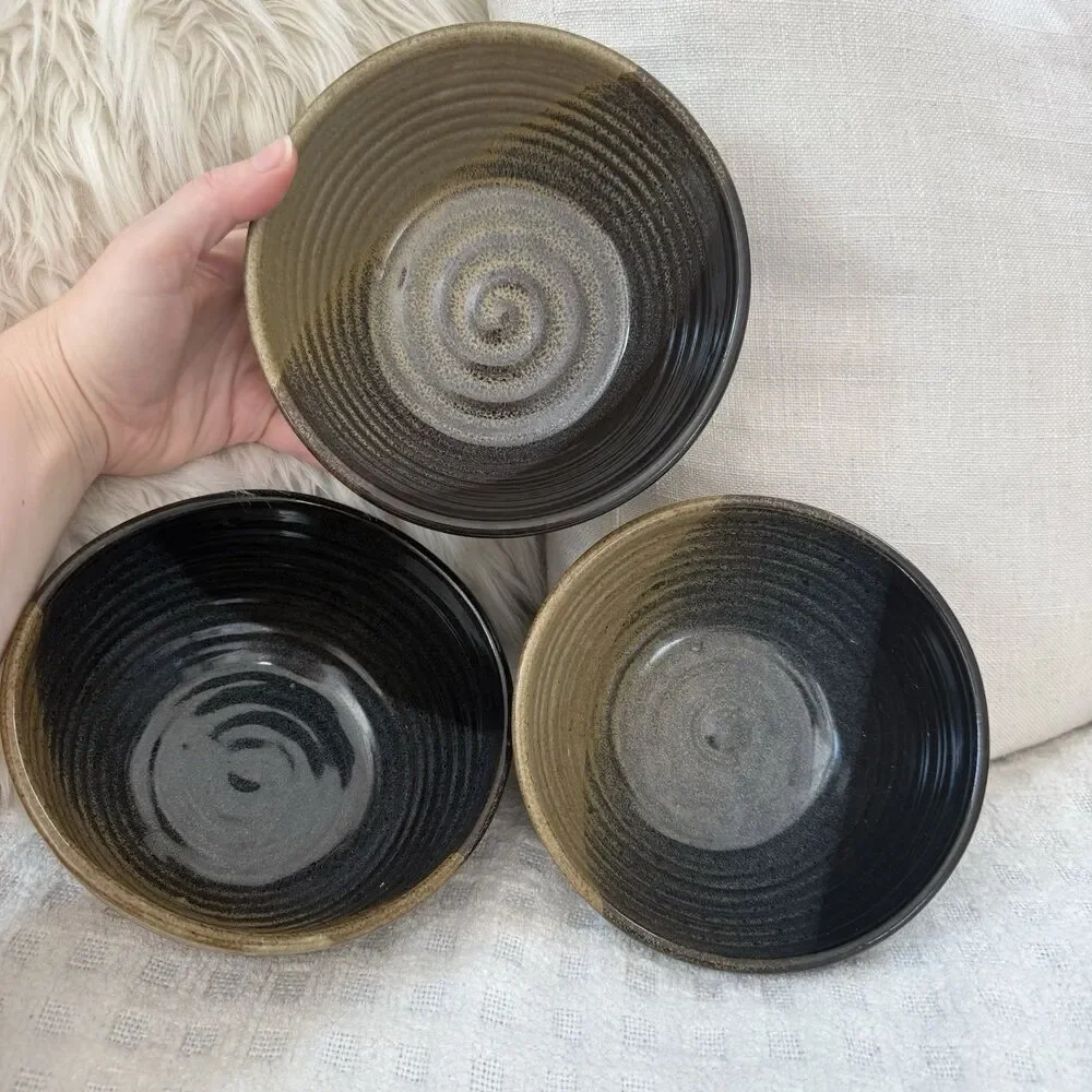 Sommerville Pottery Bowl Set of 3 Hand Thrown Studio Pulteney NY Glazed Neutral